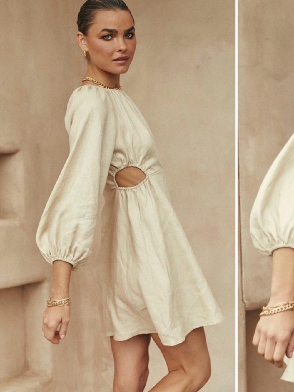 DISSH Evans Linen Long Sleeve Cutout Mini Dress Size AU 10 US 6